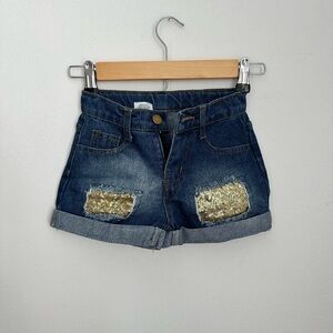 Blue High-Waisted Cuffed Shorts with Distressed Details